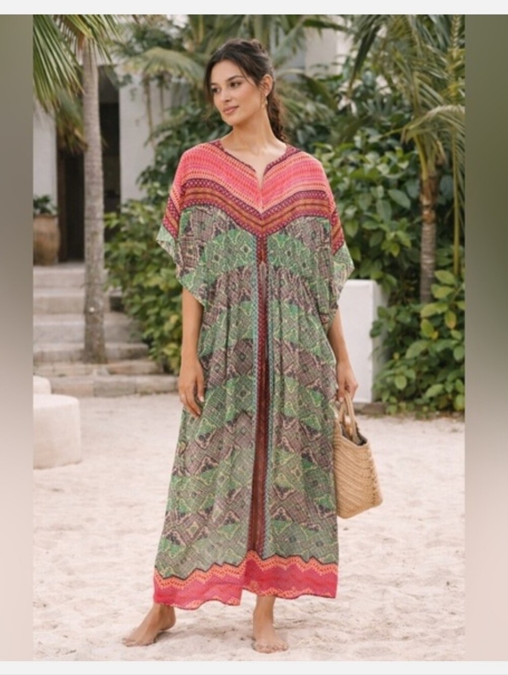 Anthropologie Multicolor Maxi Chama Dress in Green and Coral